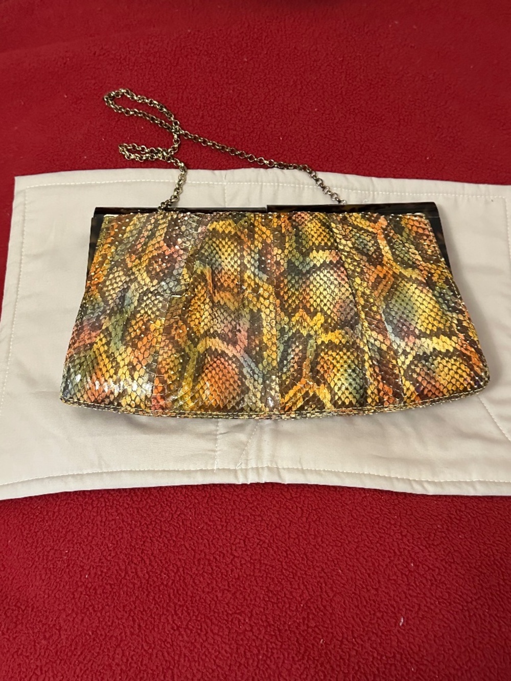 Kotur Multicolor Python Clutch Crossbody Tortoiseshell Frame Chain Bag Vintage - Picture 13 of 16